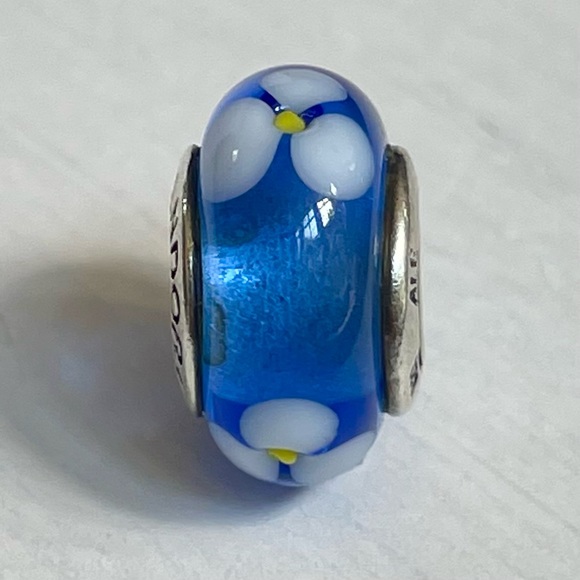 Pandora Blue With White Flowers Murano Charm - Picture 2 of 6